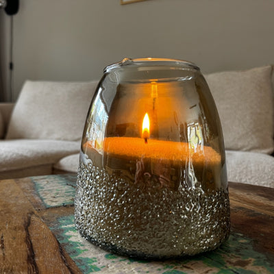 Glazen Kaarsenlantaarn - Kaarsenzand Editie (Bruin, 14 cm)