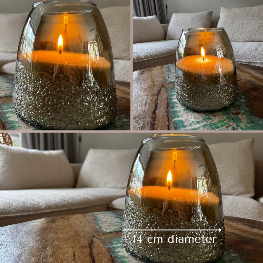Glazen Kaarsenlantaarn - Kaarsenzand Editie (Bruin, 14 cm)