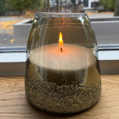 Glazen Kaarsenlantaarn - Kaarsenzand Editie (Bruin, 14 cm)