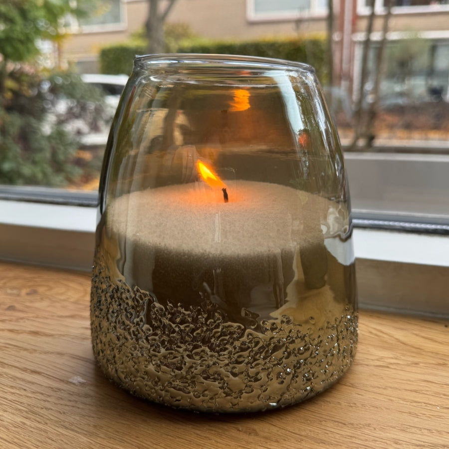 Glazen Kaarsenlantaarn - Kaarsenzand Editie (Bruin, 14 cm)