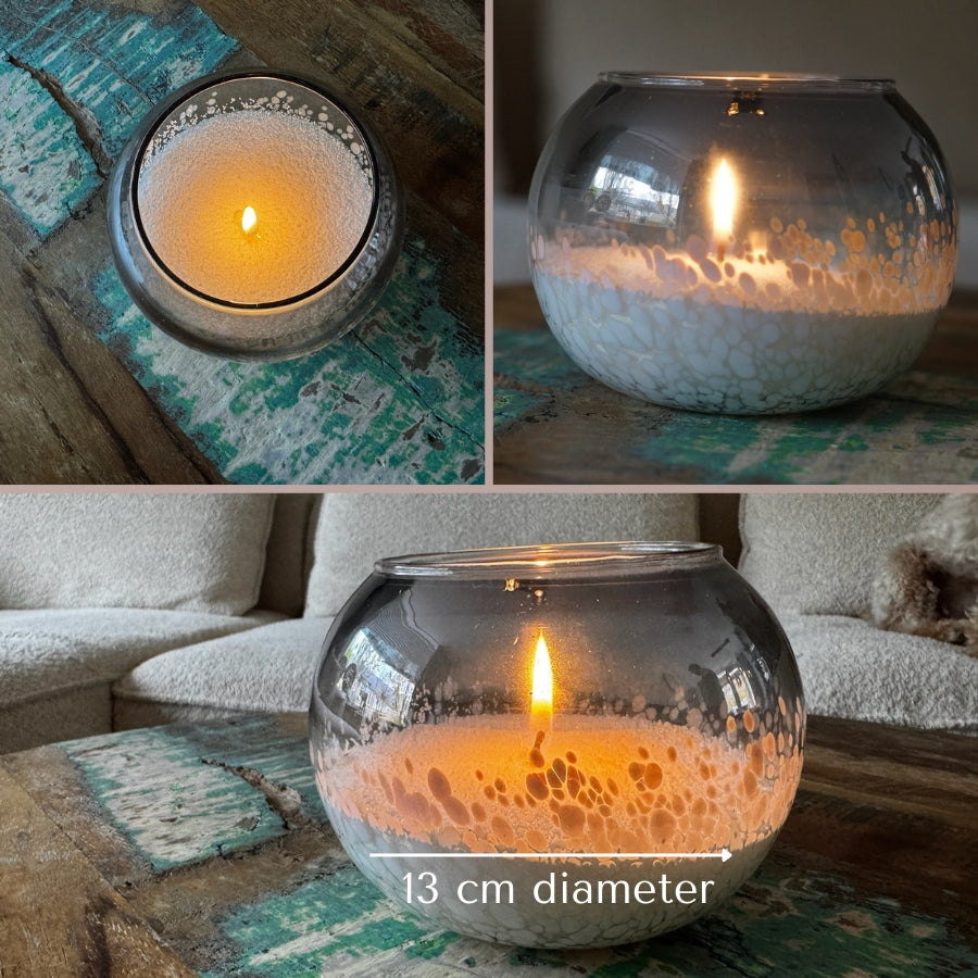 Glazen Kaarsenlantaarn Deco - Kaarsenzand Editie (Wit, 13 cm)