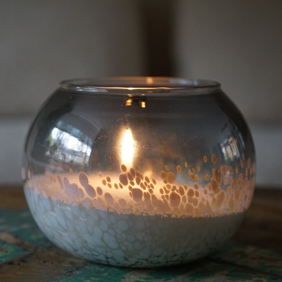 Glazen Kaarsenlantaarn Deco - Kaarsenzand Editie (Wit, 13 cm)