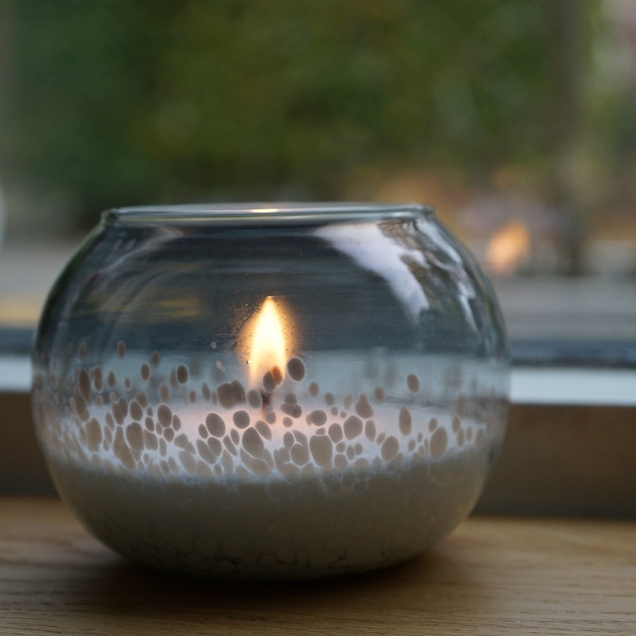 Glazen Kaarsenlantaarn Deco - Kaarsenzand Editie (Wit, 13 cm)