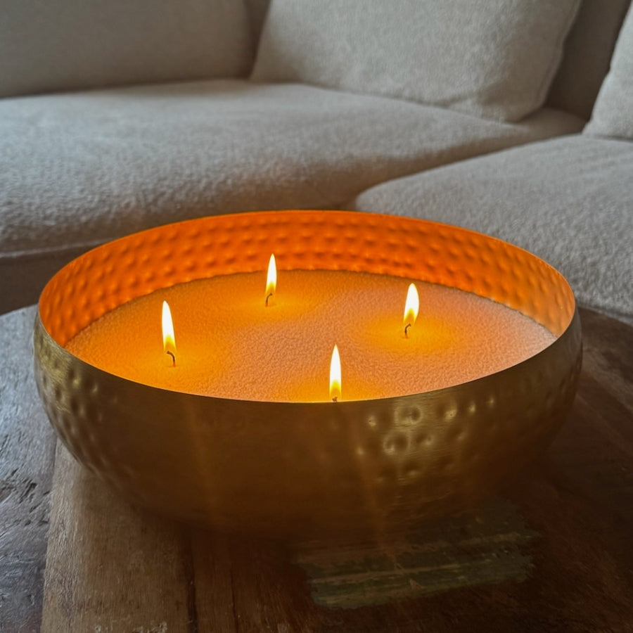 Gouden Kaarsenschaal Rond - Kaarsenzand Editie (35 cm)