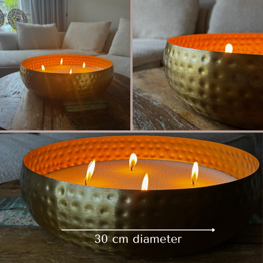 Gouden Kaarsenschaal Rond - Kaarsenzand Editie (35 cm)