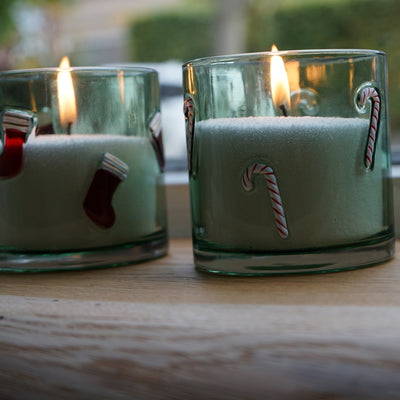 Glazen Groene Kerst Windlicht - Kaarsenzand Editie (10 cm)