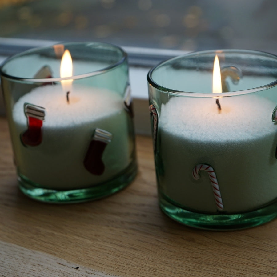 Glazen Groene Kerst Windlicht - Kaarsenzand Editie (10 cm)